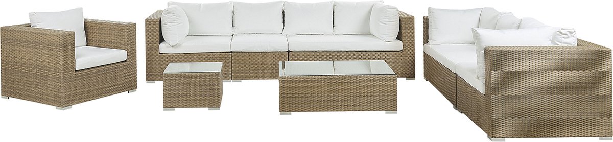 Lichtbruine 8-zits loungeset met tafel van Beliani voor tuinsets.