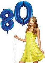 Blauwe cijfer ballon 80 inclusief helium gevuld.