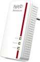 Witte FRITZ!Powerline 1260E adapter met rode streep, drie groene lampjes en een LAN-poort.
