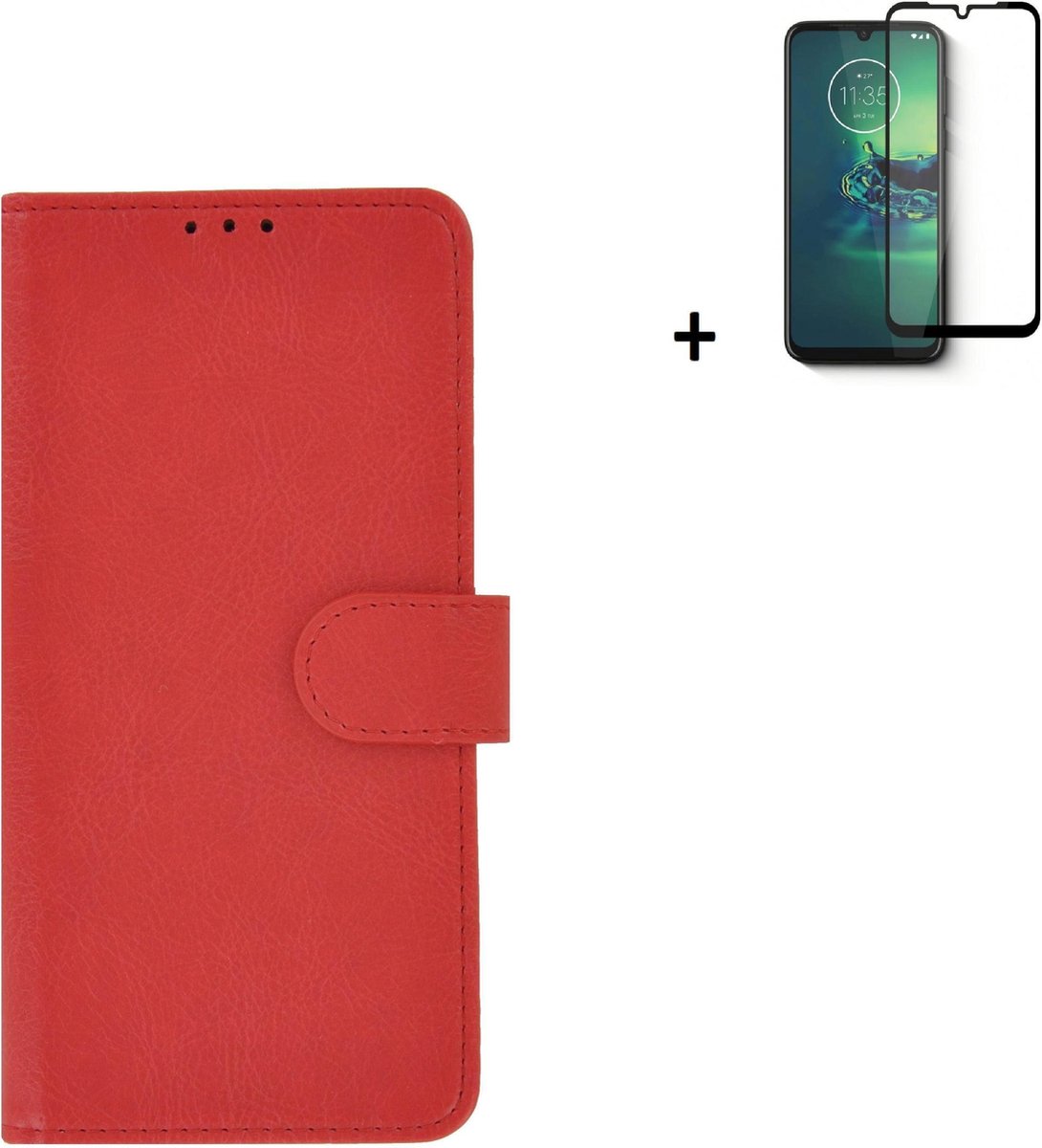 Geschikt voor Motorola Moto G50 Hoesje - Motorola Moto G50 Full Screenprotector - Bookcase Wallet Rood Cover + Full Tempered Glass