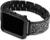 Geschikt voor Apple Watch bandje 38 / 40 / 41 mm - Series 1 2 3 4 5 6 7 SE - Smartwatch iWatch horloge band - 38mm 40mm 41mm - Fungus - RVS metaal - Zwart - Glitter