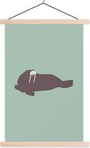 Posterhanger incl. Poster 40x60 cm - Schoolplaat - Walrus - Kinderen - groen - Jongens - Blauw - Kids - Textielposter - Blanke latten