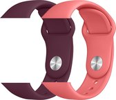 2 sport bandjes geschikt voor Apple Smartwatch 38/40 mm S/M – YOUNIQ – Wijn Rood & Koraal Rood – iWatch Series 1/2/3/4/5/6/SE - Horloge Band Strap geschikt voor Apple Watch