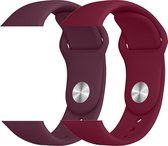 2 sport bandjes geschikt voor Apple Smartwatch 42/44 S/M – YOUNIQ – Wijn Rood & Roos Rood – iWatch Series 1/2/3/4/5/6/SE - Horloge Band Strap geschikt voor Apple Watch