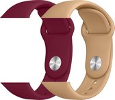 2 sport bandjes geschikt voor Apple Smartwatch 42/44 S/M – YOUNIQ – Roos Rood & Walnoot – iWatch Series 1/2/3/4/5/6/SE - Horloge Band Strap geschikt voor Apple Watch