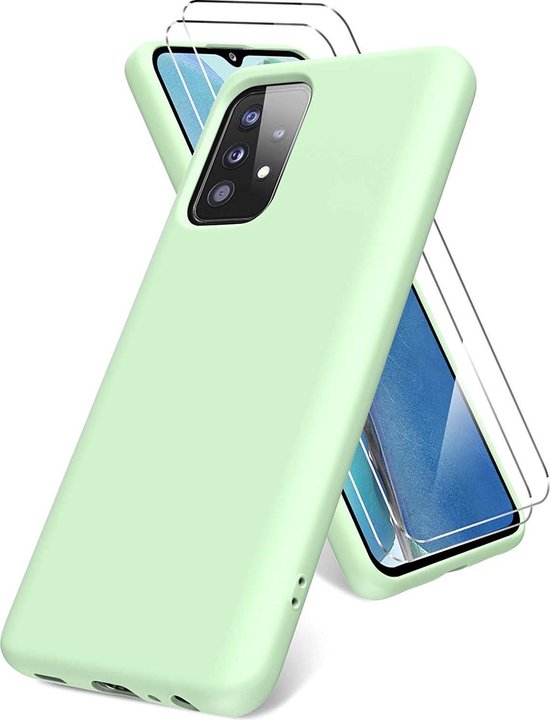 Étui compatible avec Samsung Galaxy A72 - Étui en silicone vert pour A72 5G/4G - Coque souple en silicone liquide Nano pour Galaxy A72 - Lot de 2 protections d'écran pour Galaxy A72