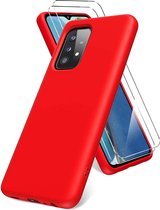 Samsung A52s Hoesje - Galaxy A52 5G / 4G hoesje Silicone Rood - Galaxy A52 Liquid Silicone Soft Nano cover - 2pack Screenprotector Galaxy A52