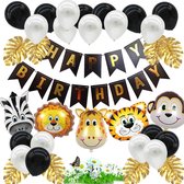 Jungle Décoration Anniversaire Décoration Kit Baby Shower - Safari Zwart Wit - Ballons Animaux et Guirlande Joyeux Anniversaire Garçon