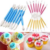 Modelling Tools Set - Blauw - Fondant Decoratie Pennen - Garneergerei - voor marsepein, fondant en glazuur - Blauw - Set 8 stuks 16 Vormen