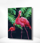 Painting Expert® Schilderen op nummer Volwassenen - Schilderen op nummer Kinderen - Twee Flamingo's - 40x50cm - Exclusief Lijst (24 kleurtjes)