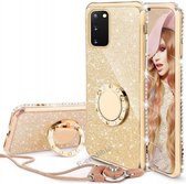 Samsung Galaxy A72 Back Cover Telefoonhoesje | Glitter | met Ring Houder | Goud | TPU Hoesje