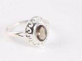 Fijne opengewerkte zilveren ring met rookkwarts - maat 19