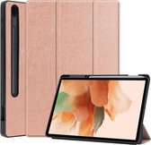 Voor Samsung Galaxy Tab S7 Lite T730 / T735 Custer Patroon Pure Kleur TPU Smart Tablet Holster met Slaapfunctie & 3-Fold Houder & Pen Slot (Rose Goud)