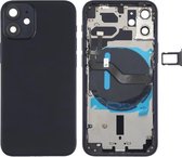 Batterij-achterklep (met toetsen aan de zijkant & kaartlade & voeding + volumeflexkabel & draadloze oplaadmodule) voor iPhone 12 Mini (zwart)