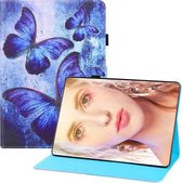 Voor Samsung Galaxy Tab 4 10.1 T530 Gekleurde tekening Horizontale flip PU lederen tas met houder & kaartsleuven & portemonnee & slaap- / wekfunctie (blauwe vlinders)
