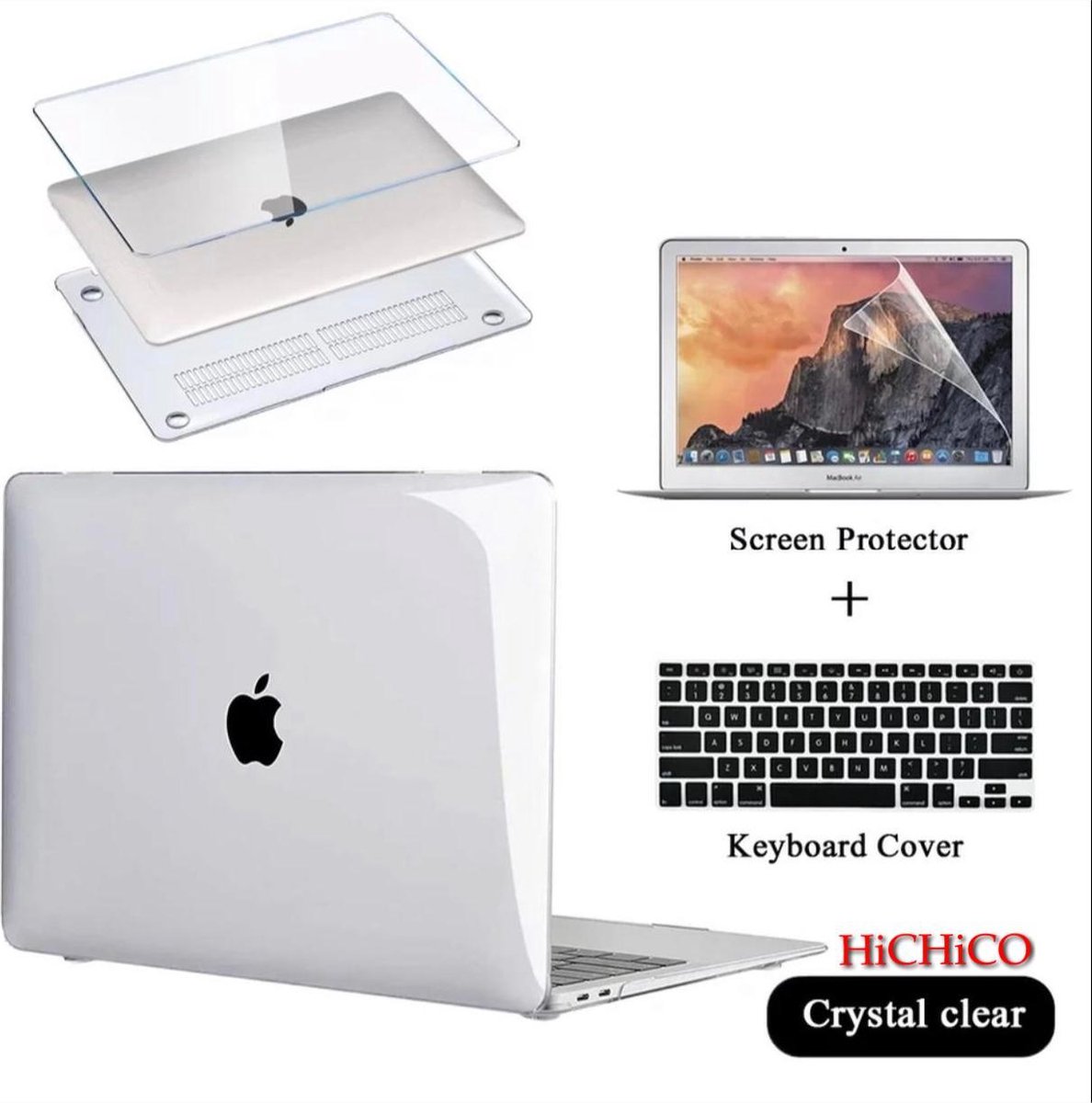 MacBook Air 13 inch (2018/2019/2020) MacBook Air Hoes + Screen Protector en Keyboard Cover, Loptop Cover – Clear Hard Case – MacBook Air Case 3IN1 – MacBook Screen Protector - LET OP Modellen: A2337/A2179 (2020) en A1932 (2018,2019) HiCHiCO