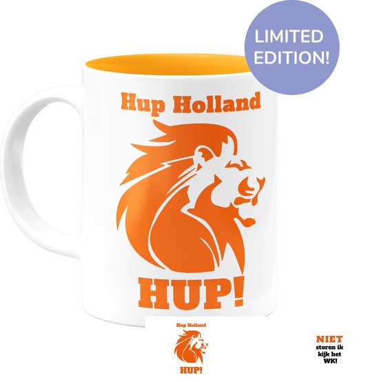 WK - EK - Oranjefan mok - Oranje - cadeaumok - voetbalfan - Nederland - beker 330 ml - Leeuw - hup holland hup - koffiemok