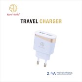 Oplader Rico Vitello, thuislader 2.4A  met 2 USB Wit , travel charger