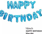 ballon tekst Happy birthday, blauw met witte ster, Kindercrea