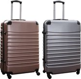 Travelerz kofferset 2 delige ABS groot - met cijferslot - 95 liter - rose goud - zilver
