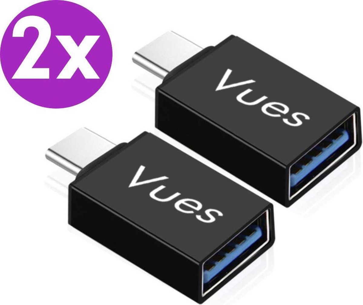 Set van 2 USB-C naar USB-A adapter OTG Converter USB 3.0 - USB C to USB A HUB - Verloop - Zwart