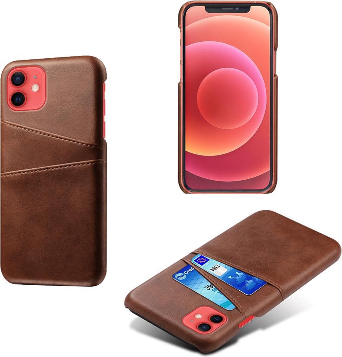 Backcover met Opbergvakjes + PMMA Screenprotector voor iPhone 12 Mini _ Donkerbruin
