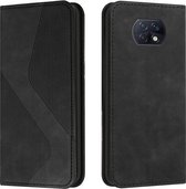 Voor Xiaomi Redmi Note 9 5G / Note 9T Skin Feel Magnetisch S-type Effen Kleur Horizontale Flip Lederen Case met Houder & Kaartsleuf & Portemonnee (Zwart)