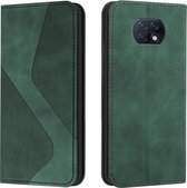 Voor Geschikt voor Xiaomi Redmi Note 9 5G / Note 9T Skin Feel Magnetisch S-type Effen Kleur Horizontale Flip Lederen Case met Houder & Kaartsleuf & Portemonnee (Groen)