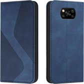 Voor Xiaomi Poco X3 NFC Skin Feel Magnetisch S-type Effen Kleur Horizontale Flip Lederen Case met Houder & Kaartsleuf & Portemonnee (Blauw)