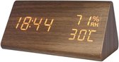 Digitale klok - Bureauklok - Wooden look - temperatuur + luchtvochtigheidsmeter - Donker hout + Witte cijfers