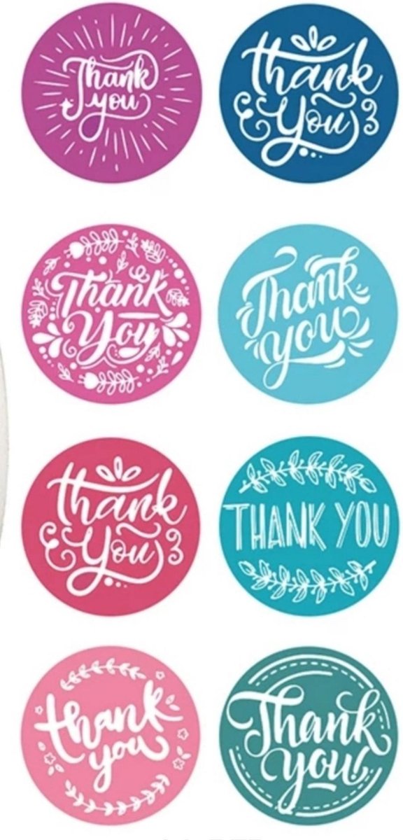 Stickers rond Multiplaza "THANK YOU" - 50 stuks - Etiketten - 8 kleuren - bedankt - promoten bedrijf - hobby - bedrijf - webshop - bestellingen - brief - pakket