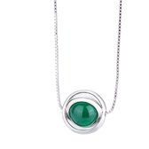 Ketting-zilver-cirkels-groen-steen-45 cm-Charme Bijoux
