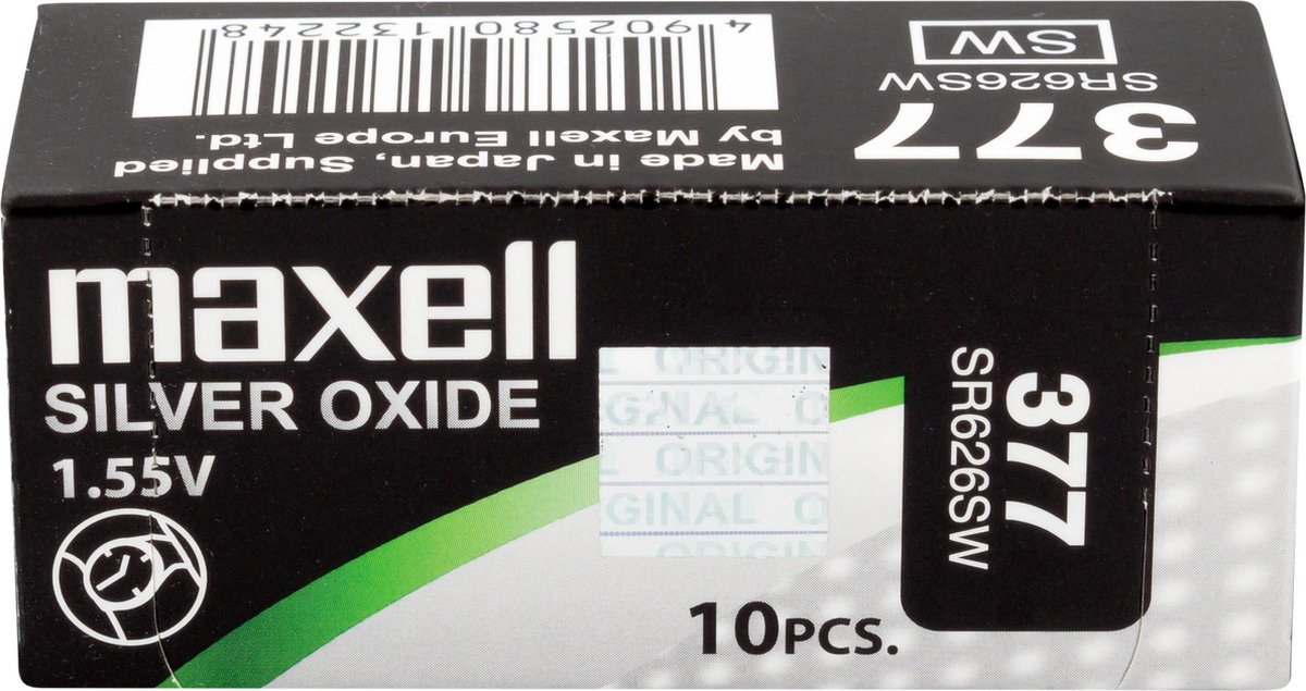 MAXELL 377 / SR626SW zilveroxide knoopcel horlogebatterij 10 stuks