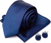 Stropdas set-blauw-drie delig-100% polyester-Dasspeld Cadeau-Charme Bijoux