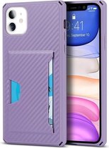 Koolstofvezelpantser Schokbestendig TPU + pc-hardcase met kaartsleufhouder Funtion voor iPhone 11 (paars)