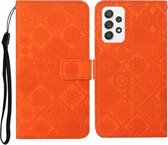 Voor Samsung Galaxy A52 5G / 4G etnische stijl reliëf patroon horizontale flip lederen tas met houder & kaartsleuven & portemonnee & lanyard (oranje)