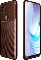 Voor Motorola Moto G50 koolstofvezel textuur schokbestendig TPU-hoesje (bruin)