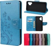 Voor Samsung Galaxy A32 4G vlinderbloempatroon horizontale flip lederen tas met houder & kaartsleuven en portemonnee (blauw)