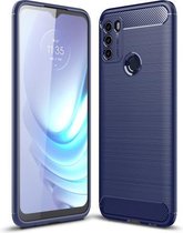 Voor Motorola Moto G50 Brushed Texture Carbon Fiber TPU Case (Blauw)