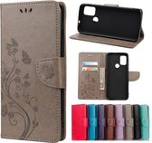 Voor Motorola Moto G30 Butterfly Flower Pattern Horizontale Flip Leather Case met houder & kaartsleuven & portemonnee (grijs)