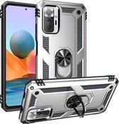 Voor Xiaomi Redmi Note 10 Pro Max schokbestendige TPU + pc-beschermhoes met 360 graden roterende houder (zilver)