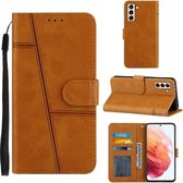 Voor Samsung Galaxy S21 + 5G Stiksels Kalf Textuur Gesp Horizontale Flip Leren Case met Houder & Kaartsleuven & Portemonnee & Lanyard (Geel)