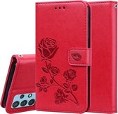 Voor Samsung Galaxy A32 4G Rose reliëf horizontale flip PU lederen tas met houder & kaartsleuven & portemonnee (rood)