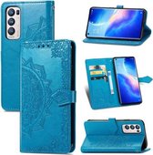 Halverwege Mandala-reliëfpatroon Horizontale lederen flip-hoes met houder & kaartsleuven & portemonnee & draagkoord voor OPPO Reno5 Pro + (blauw)