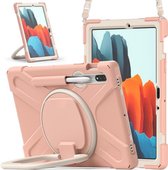 Voor Samsung Galaxy Tab S7 T870 / T875 siliconen + pc-beschermhoes met houder en schouderriem (roségoud)