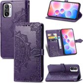 Halverwege Mandala-reliëfpatroon Horizontale lederen flip-hoes met houder & kaartsleuven & portemonnee & draagkoord voor Xiaomi Redmi Note 10 Pro (paars)