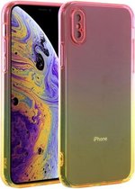 Rechte rand kleurverloop TPU beschermhoes voor iPhone XS (oranje roze)