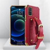 Voor Samsung Galaxy A52 5G / 4G gegalvaniseerde TPU krokodillenpatroon lederen tas met polsband (rood)