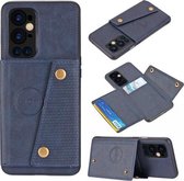 Voor OnePlus 9 Pro dubbele gesp PU + TPU schokbestendige magnetische beschermhoes met kaartsleuf en houder (blauw)