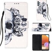 Voor Samsung Galaxy A32 4G (EU-versie) 3D-schilderij Horizontale flip lederen tas met houder & kaartsleuf & portemonnee & lanyard (schedel)